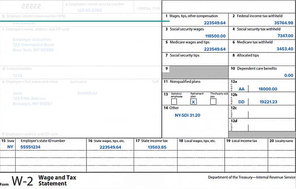 Boxes 1 to 20 on the Form W-2