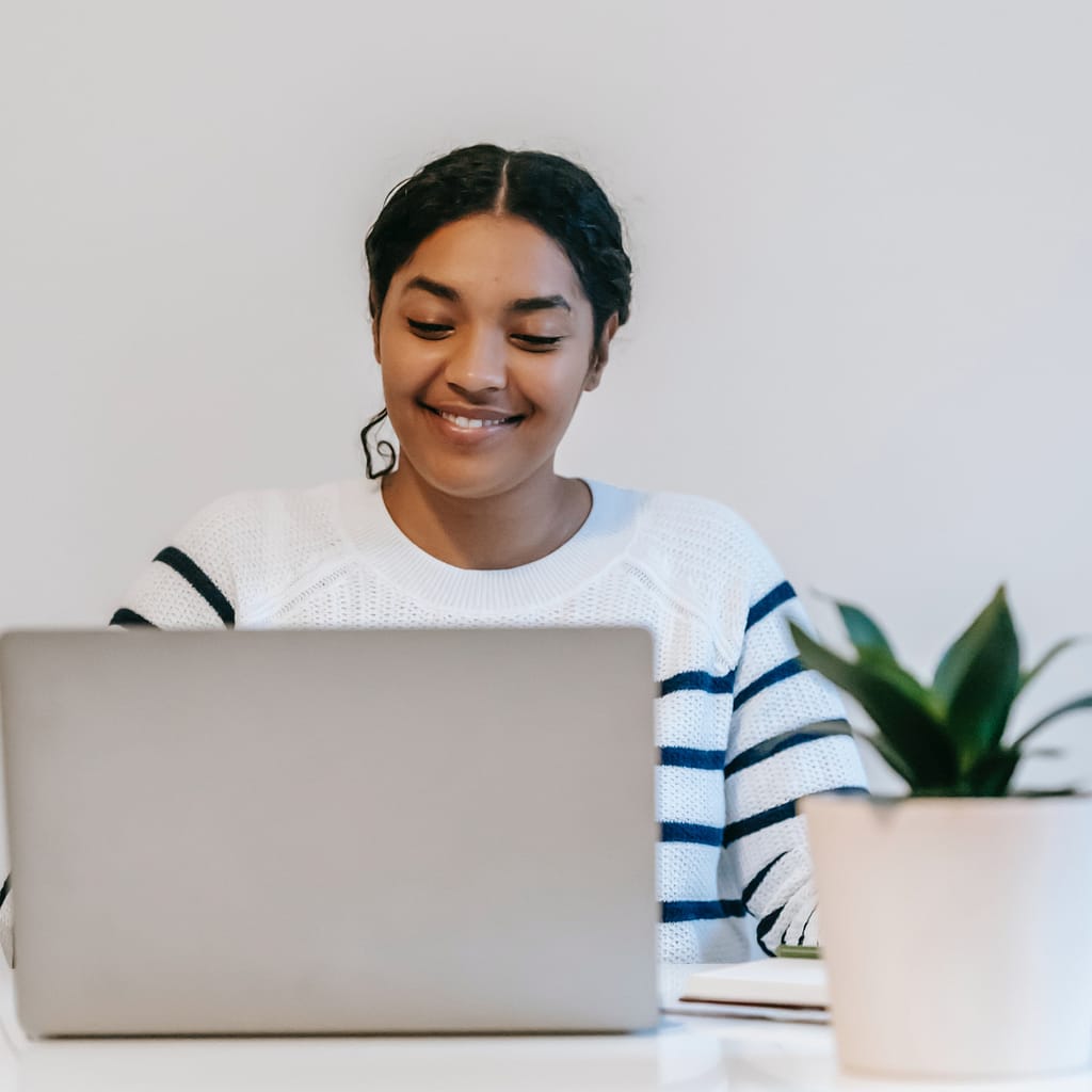 Woman smiling and Working