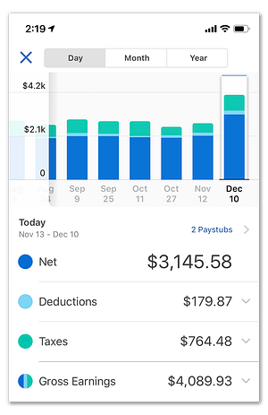 A screenshot from Namely's newest mobile paystubs design for iOS and Android