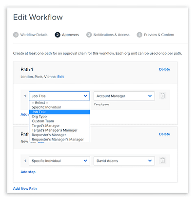 Screenshot of Namely's Workflow Tool