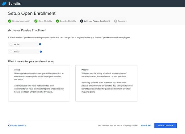 SetUp Open Enrollment Panel
