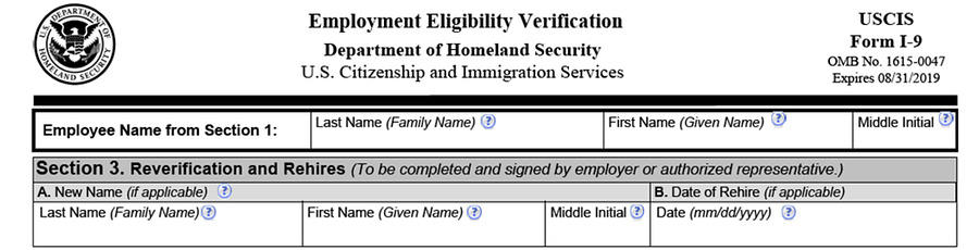   Pictured: Section 3 of the Form I-9  
