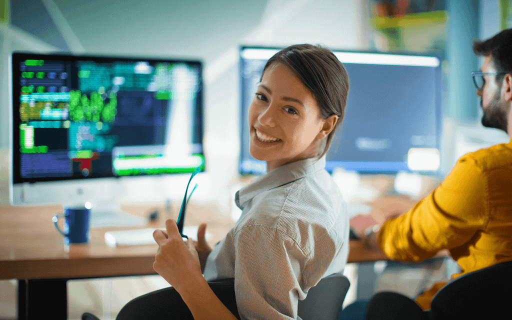 Solvo Developer Turning around Smiling at the Camera