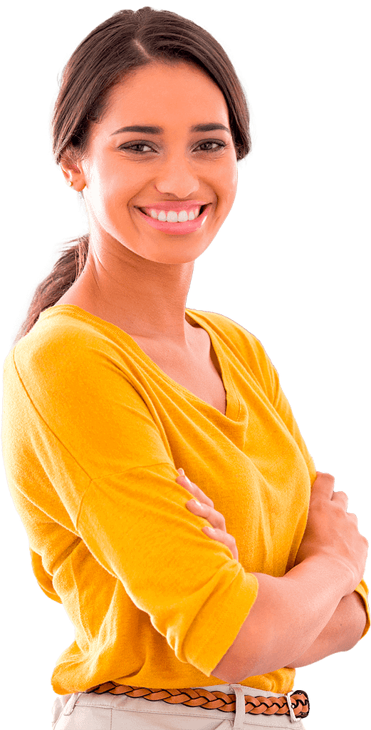 Smiling woman in a mustard-yellow top with arms crossed, representing early access to PrismHR insider news and insights